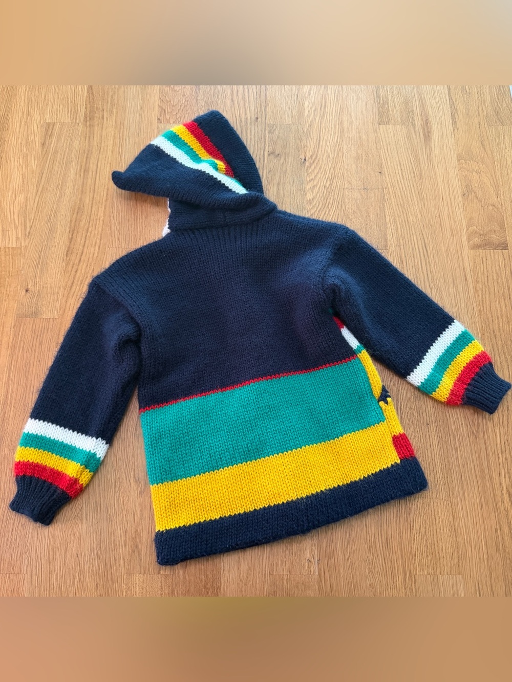 Kids SMALL Blue Country Farm Hooded Knit Cardigan Sweater Toggle Buttons - Picture 2 of 6